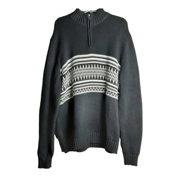 CHAPS Men’s Classic 1/4 Zip Arctic Sweater Black White Knit 100% Cotton XLarge - Picture 12 of 12
